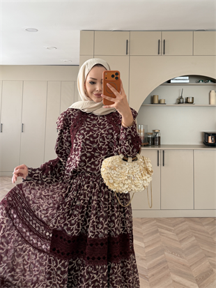 Sunday Dantel Detaylı Şifon Etekli Takım Bordo (5722)