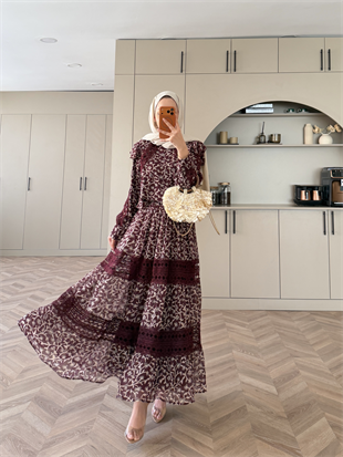 Sunday Dantel Detaylı Şifon Etekli Takım Bordo (5722)