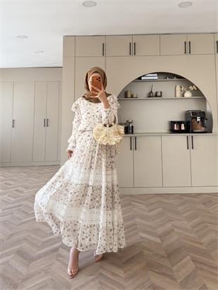 Sunday Dantel Detaylı Şifon Etekli Takım Ekru (5722)