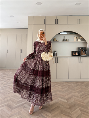Sunday Dantel Detaylı Şifon Etekli Takım Bordo (5722)