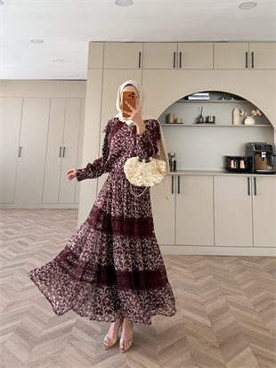 Sunday Dantel Detaylı Şifon Etekli Takım Bordo (5722)
