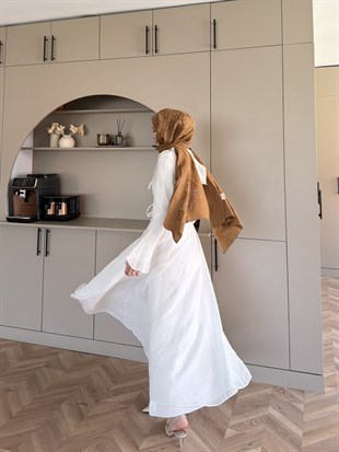 Svetlana Yaka Detaylı Elbise Beyaz (4459)