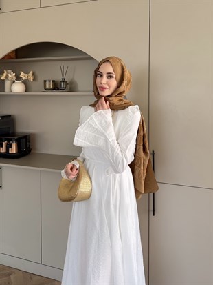 Svetlana Yaka Detaylı Elbise Beyaz (4459)