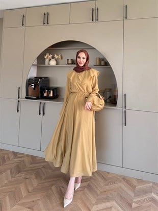 Svetlana Yaka Detaylı Elbise Camel  (4459)