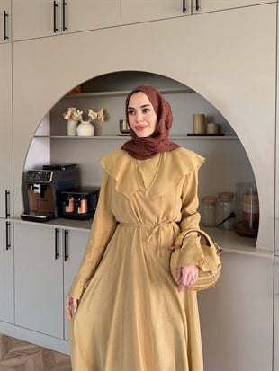 Svetlana Yaka Detaylı Elbise Camel  (4459)