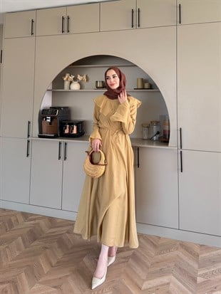 Svetlana Yaka Detaylı Elbise Camel  (4459)