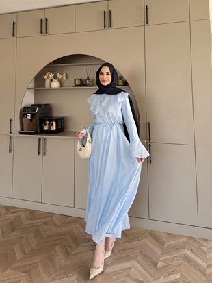 Svetlana Yaka Detaylı Elbise Mavi (4459)