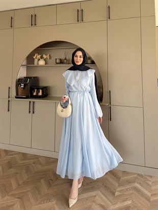 Svetlana Yaka Detaylı Elbise Mavi (4459)
