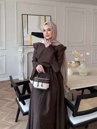 Svetlena  Yaka Detaylı Elbise Acı Kahve (4459)