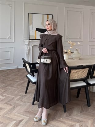Svetlena  Yaka Detaylı Elbise Acı Kahve (4459)