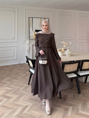 Svetlena  Yaka Detaylı Elbise Acı Kahve (4459)
