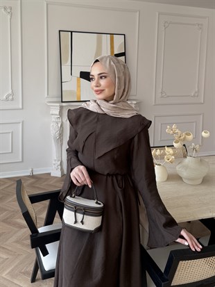 Svetlena  Yaka Detaylı Elbise Acı Kahve (4459)