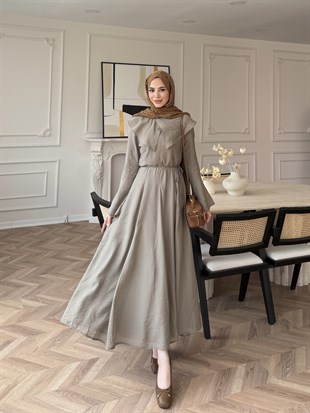 Svetlena Yaka Detaylı Elbise Haki (4459)