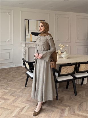 Svetlena Yaka Detaylı Elbise Haki (4459)