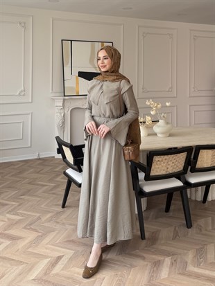 Svetlena Yaka Detaylı Elbise Haki (4459)