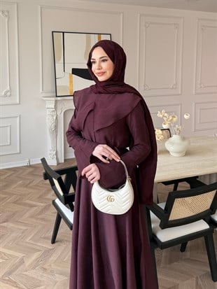 Svetlena Yaka Detaylı Elbise Mürdüm (4459)