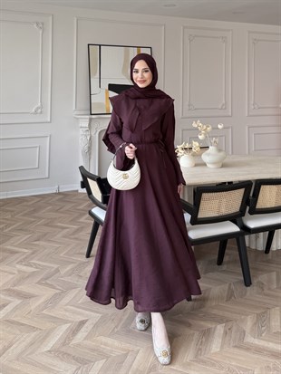 Svetlena Yaka Detaylı Elbise Mürdüm (4459)