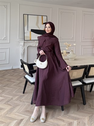 Svetlena Yaka Detaylı Elbise Mürdüm (4459)