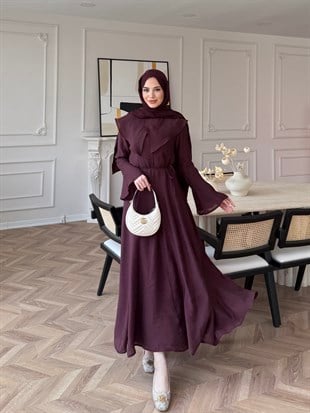 Svetlena Yaka Detaylı Elbise Mürdüm (4459)