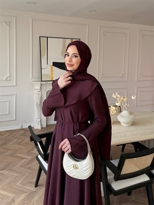 Svetlena Yaka Detaylı Elbise Mürdüm (4459)