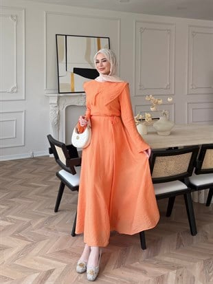 Svetlena Yaka Detaylı Elbise Turuncu (4459)