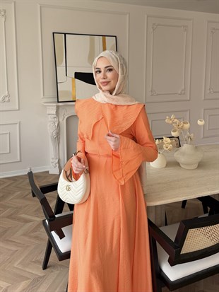 Svetlena Yaka Detaylı Elbise Turuncu (4459)
