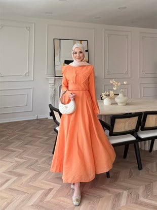 Svetlena Yaka Detaylı Elbise Turuncu (4459)