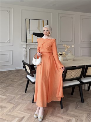 Svetlena Yaka Detaylı Elbise Turuncu (4459)