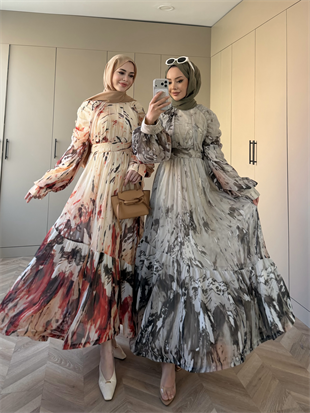 Swetlana Şifon Elbise Bordo (5743)