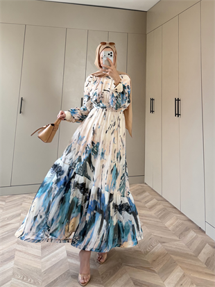 Swetlana Şifon Elbise Mavi (5743)