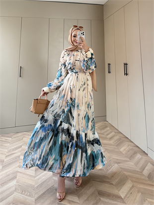 Swetlana Şifon Elbise Mavi (5743)