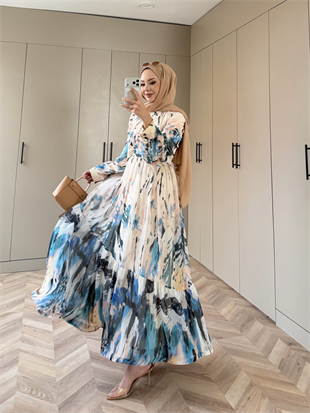 Swetlana Şifon Elbise Mavi (5743)