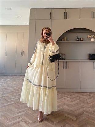 Swril Düğme Detaylı Etek Takım Bej (5774)