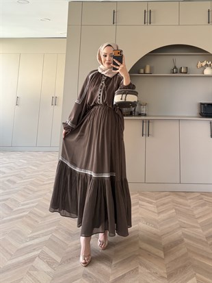 Swril Düğme Detaylı Etek Takım Kahve (5774)
