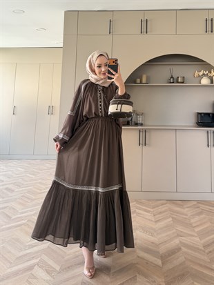 Swril Düğme Detaylı Etek Takım Kahve (5774)