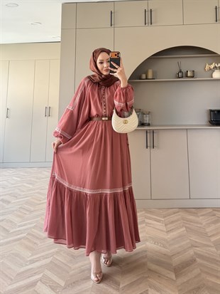 Swril Düğme Detaylı Etek Takım Kiremit (5774)