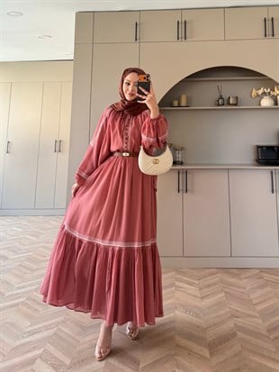 Swril Düğme Detaylı Etek Takım Kiremit (5774)