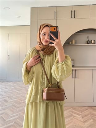 Swril Düğme Detaylı Etek Takım Yeşil (5774)
