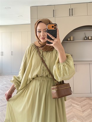 Swril Düğme Detaylı Etek Takım Yeşil (5774)