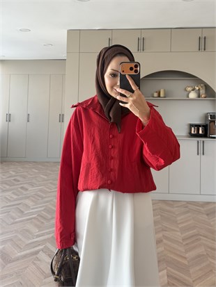 Tailor Düğmeli Yağmurluk Kırmızı (2383)