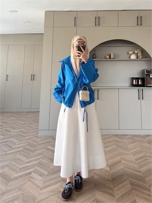 Leyla Düğmeli Yağmurluk Saks Mavisi (2383)
