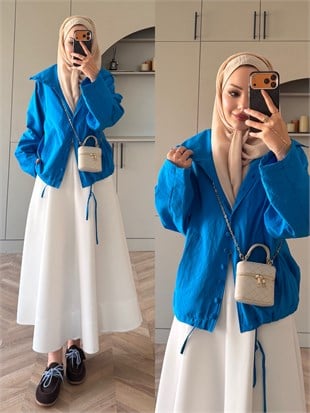 Leyla Düğmeli Yağmurluk Saks Mavisi (2383)