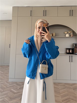 Leyla Düğmeli Yağmurluk Saks Mavisi (2383)
