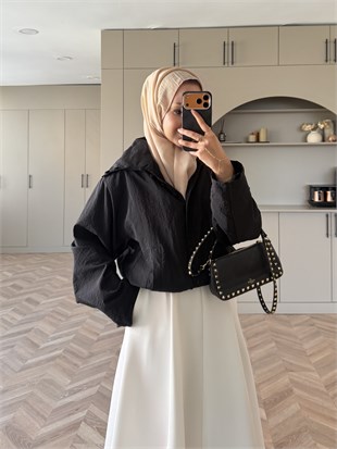 Leyla Düğmeli Yağmurluk Siyah (2383)