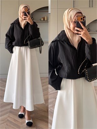 Leyla Düğmeli Yağmurluk Siyah (2383)