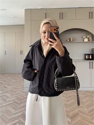Leyla Düğmeli Yağmurluk Siyah (2383)