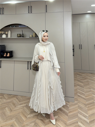 Tales Fırfırlı Etekli Takım Bej (5703)