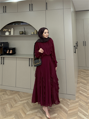 Tales Fırfırlı Etekli Takım Bordo (5703)