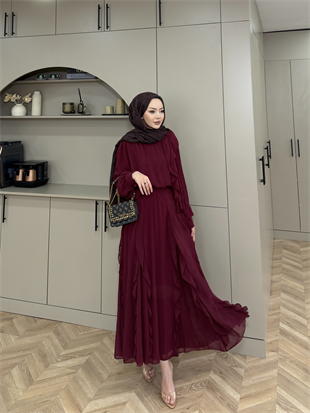 Tales Fırfırlı Etekli Takım Bordo (5703)