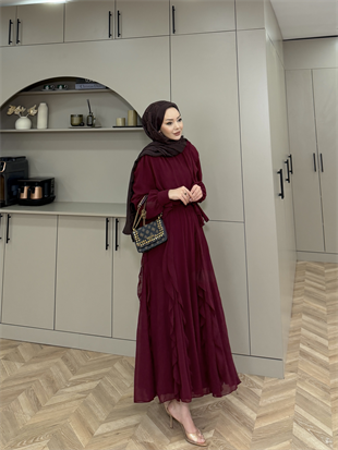 Tales Fırfırlı Etekli Takım Bordo (5703)